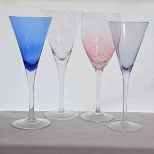 Mismatched Wine Glassware Collection set/4 vintage mixed design cocktail glasses